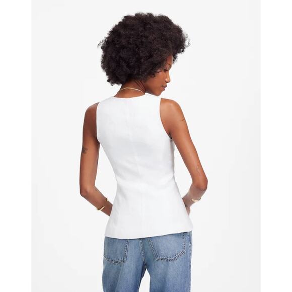 NWT Madewell Scoopneck Cutaway Linen Vest In White Salt Size 8 - Picture 3 of 8